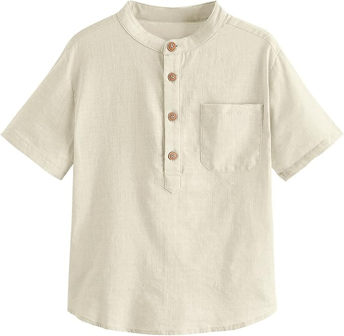 Inorin Boys Button Up Henley Shirt Short Sleeve Lightweight Summer Linen Cotton Dress Shirts Tees... | Amazon (US)