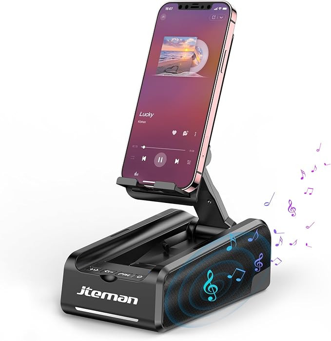 JTEMAN Phone Stand Wireless Bluetooth Speaker, Desktop Kitchen Gadgets, Portable Phone Stand with... | Amazon (US)