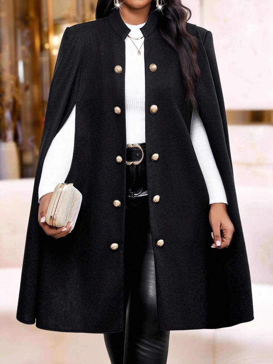 SHEIN Lady Plus Size Fall Clothes Women's Business Professional Cape Shawl Coat, Grey, Autumn And... | SHEIN