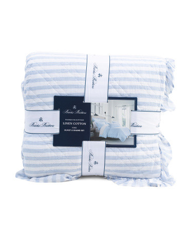 Linen Blend Striped Ruffled Edges Duvet Set | Bed & Bath | Marshalls | Marshalls