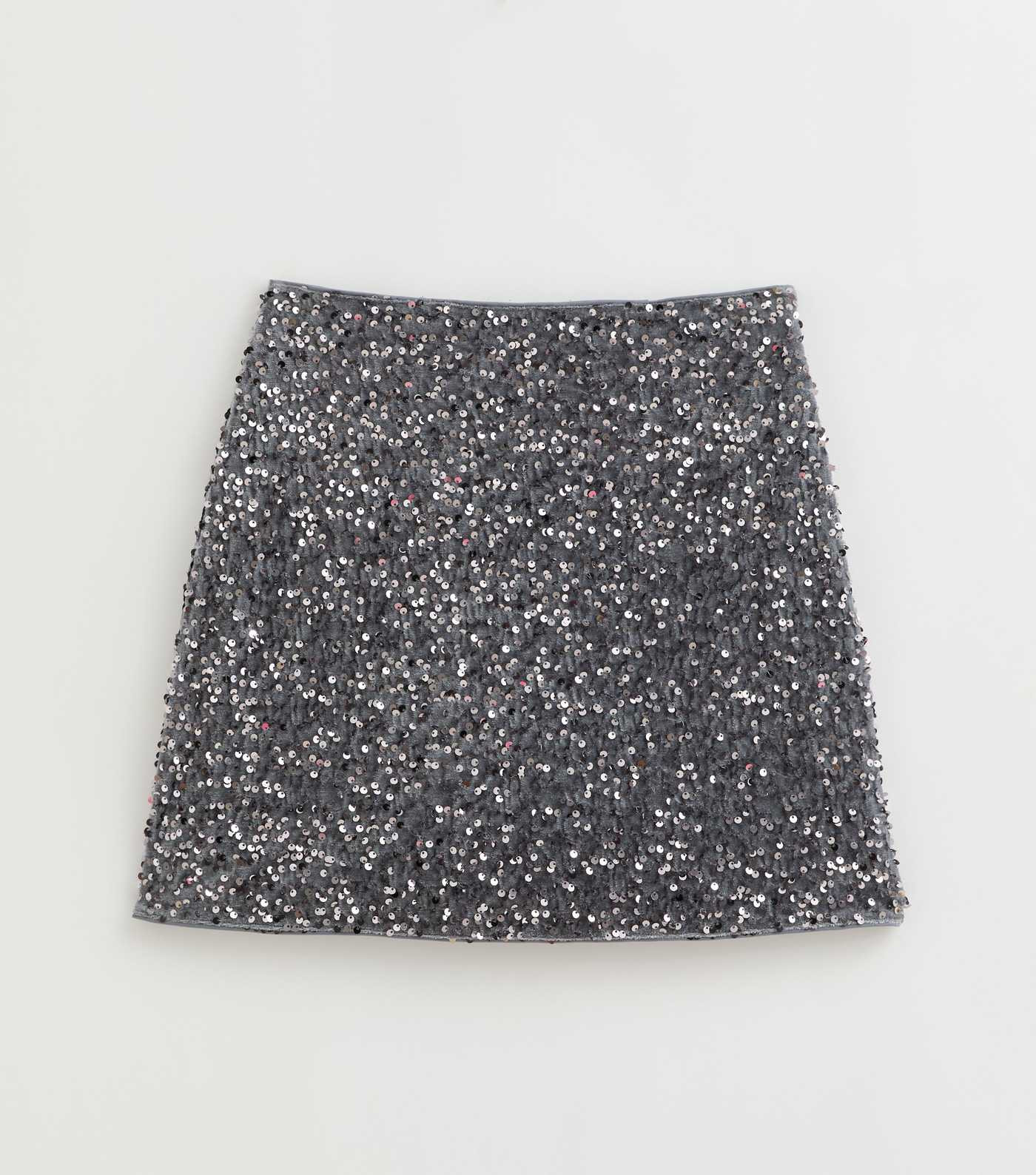 Grey Velvet Sequin Embellished A-Line Mini Skirt | New Look | New Look (UK)
