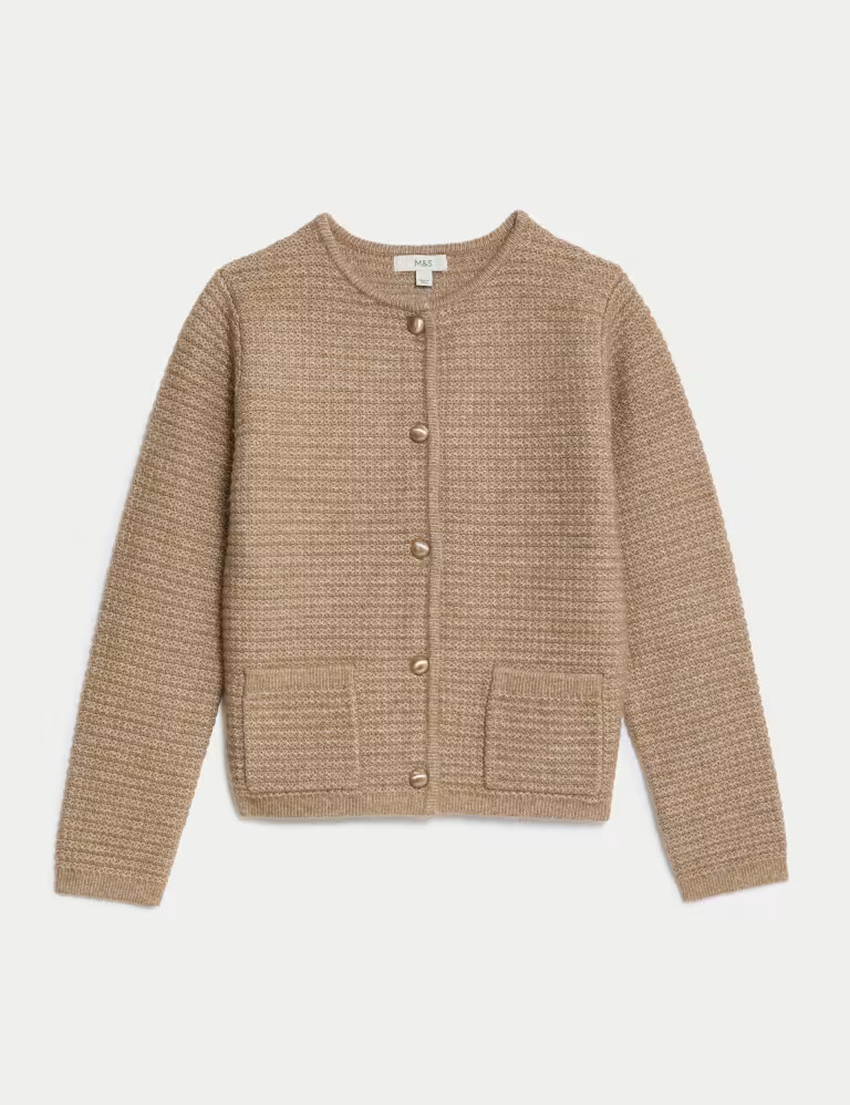 Cloud-Yarn Textured Crew Neck Cardigan | Marks & Spencer (UK)