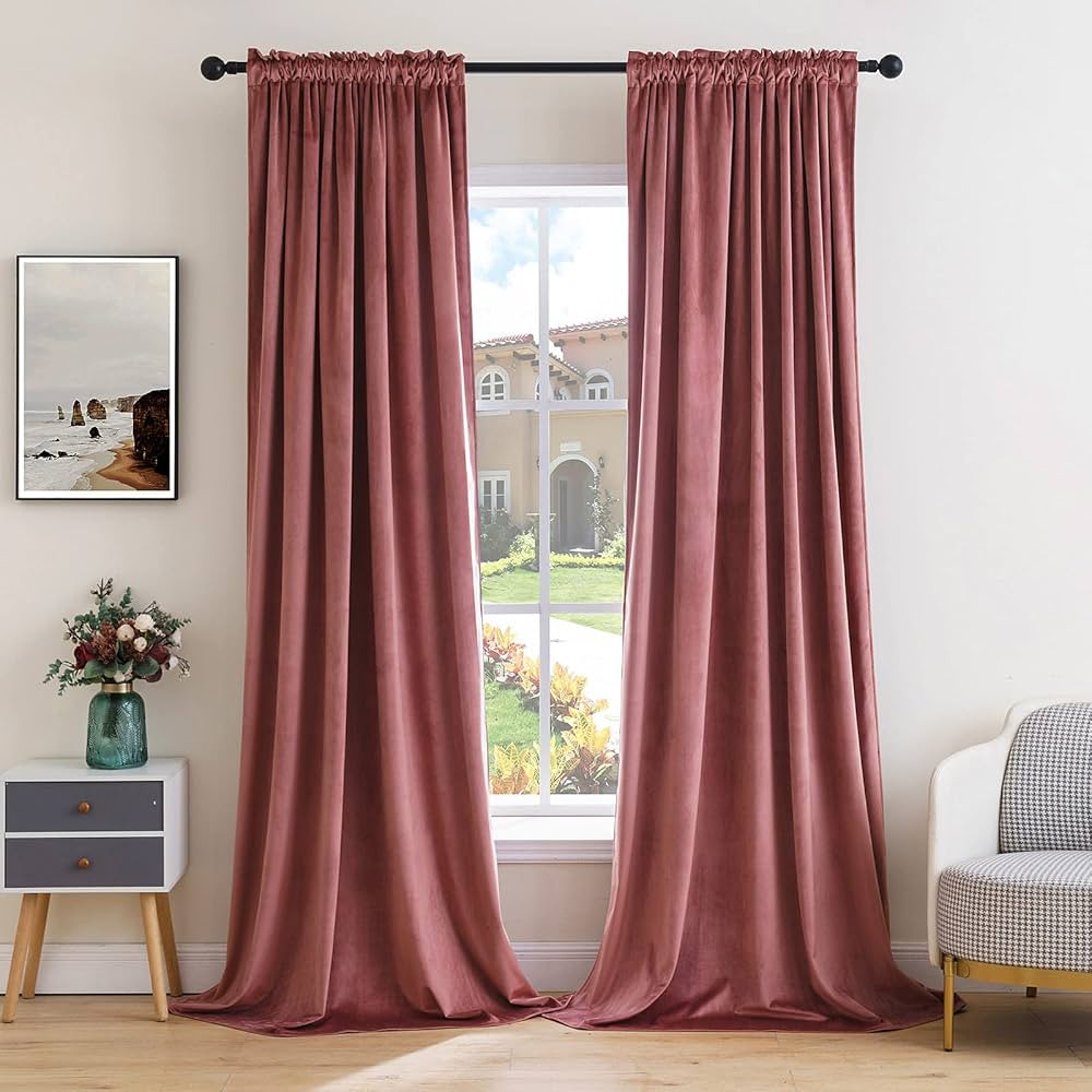 MIULEE Dusty Rose Pink Velvet Curtains Thermal Insulated Blackout Curtain Drapes for Bedroom Livi... | Amazon (US)