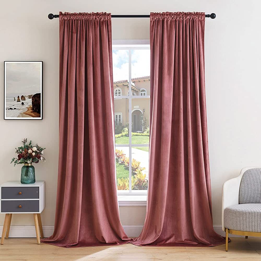 MIULEE Dusty Rose Pink Velvet Curtains Thermal Insulated Blackout Curtain Drapes for Bedroom Livi... | Amazon (US)