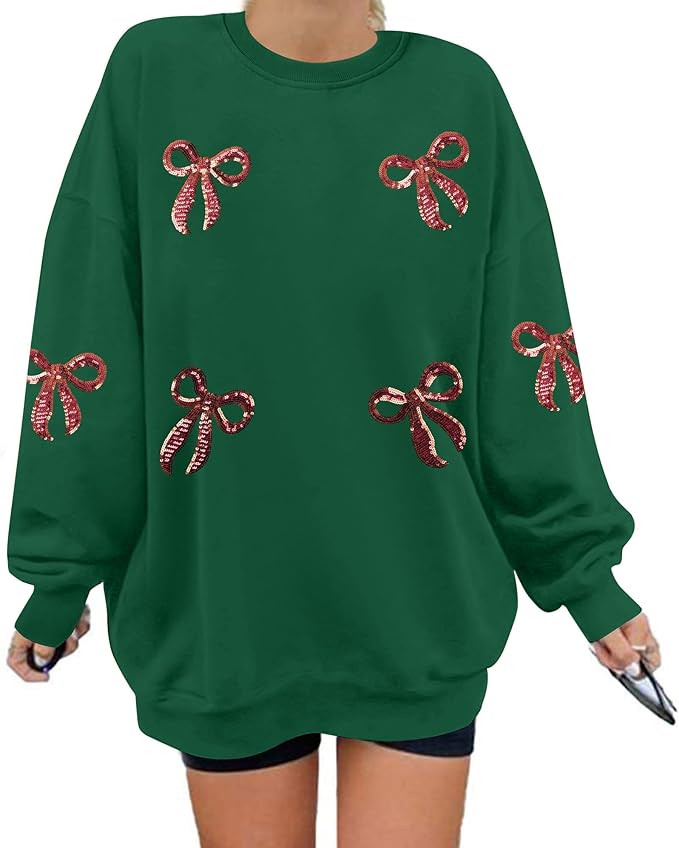KIDDAD Christmas Sweatshirt for Women Sequin Light Long Sleeve Sweater Bow Xmas Pullover Tops Hol... | Amazon (US)