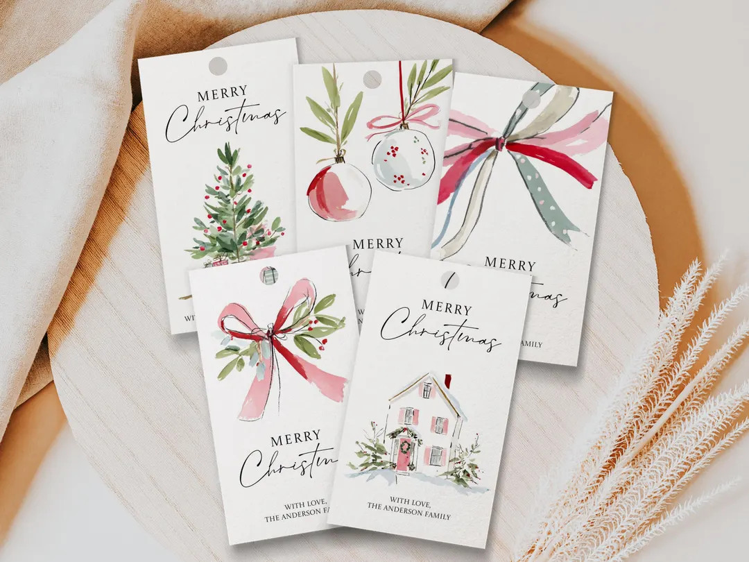 Merry Christmas Gift Tag Template Bundle, Hand Drawn Holiday Tags Set Printable, Edit in Canva - ... | Etsy (US)