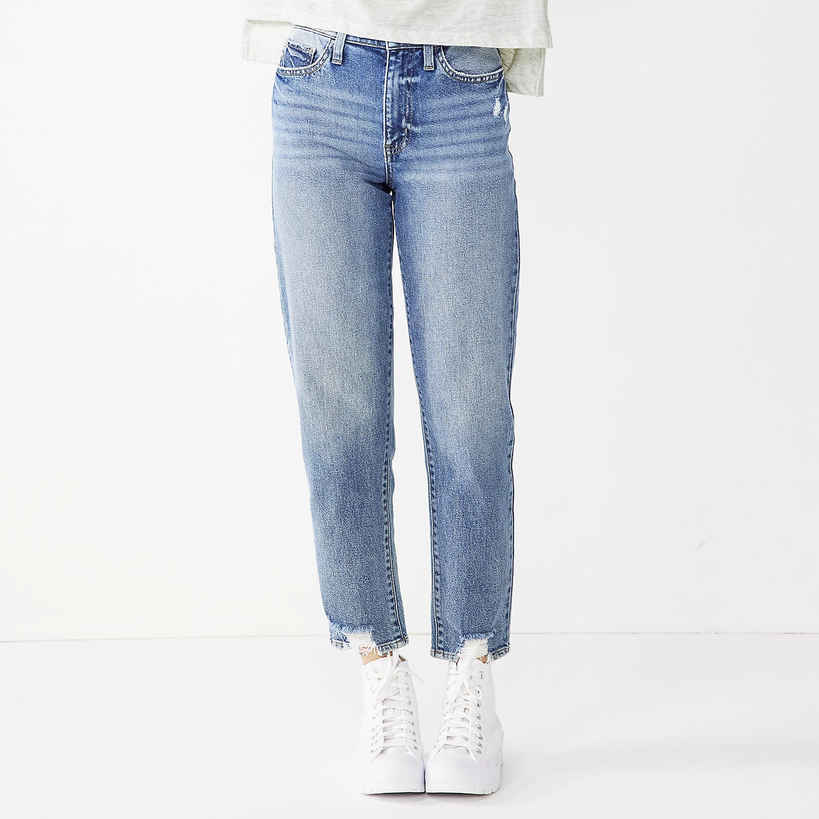 Juniors' SO® High Rise Distressed Mom Jean | Kohl's