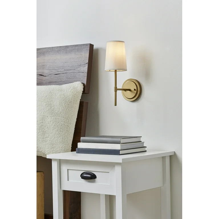 Better Homes & Gardens 1 Light Wall Sconce,Burnished Brass,White Fabric Shade,Bulb Not Included | Walmart (US)