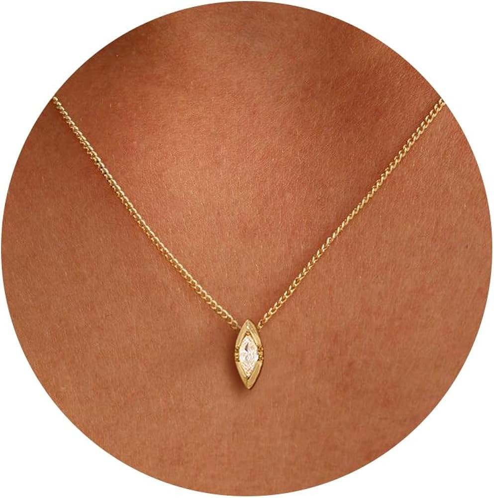 Gold Necklace for Women, 14k Gold Plated Cubic Zirconia Solitaire Pendant Necklace Waterproof For... | Amazon (US)