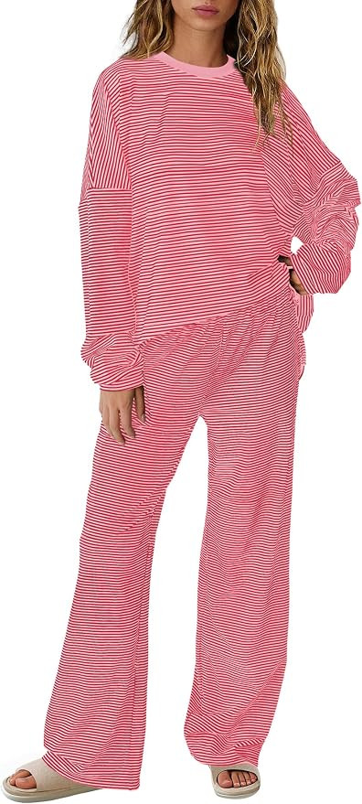 SENSERISE Womens Striped Lounge Set 2 Piece Outfits Fall Matching Pajama Sets Long Sleeve Striped... | Amazon (US)