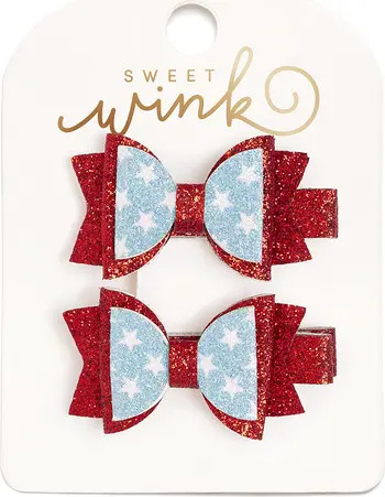 Sweet Wink Glitter Flag Bow Clip Set | Nordstrom | Nordstrom