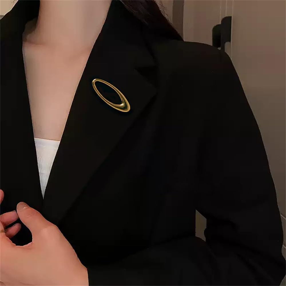 Minimalist Oval Brooch for Women Men Gold-Tone Geometric Lapel Pin Dainty Elliptical Badge for Su... | Amazon (US)