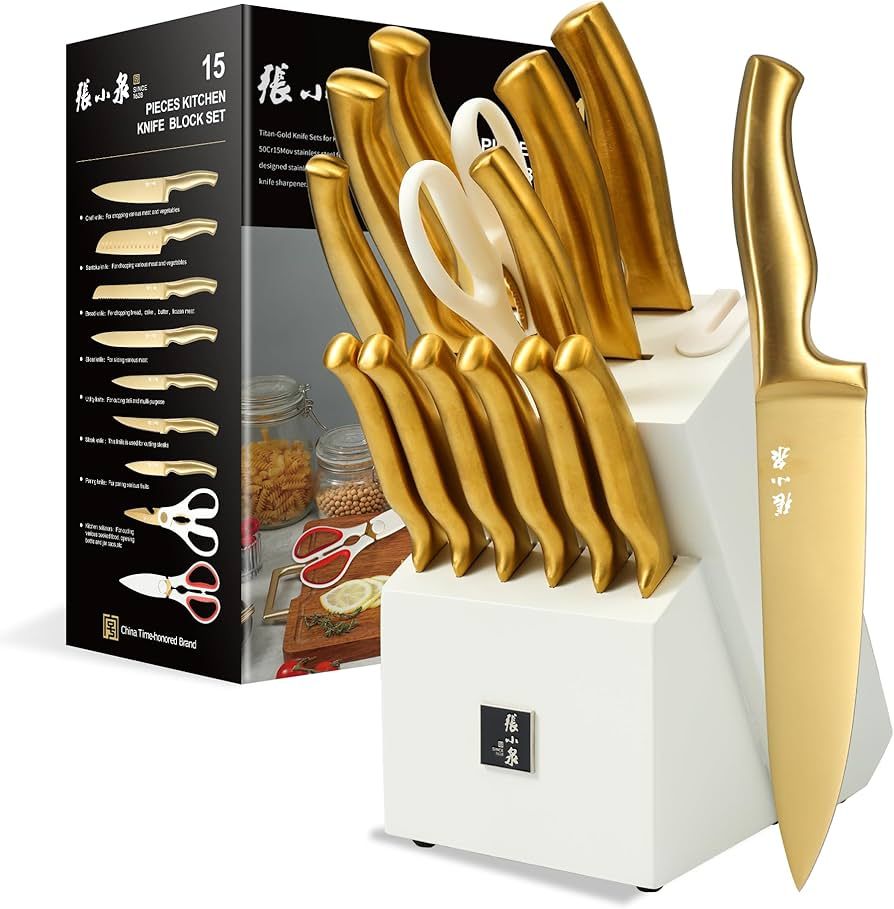 ZHANG XIAO QUAN SINCE 1628 15Pcs Knife Sets with Block, 50Cr15MoV Stainless Steel kitchen knife s... | Amazon (US)