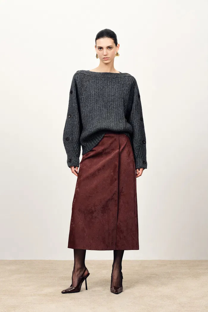 Kylie Off-Shoulder Button Detail in Coarse-Spun Merino Wool Knit | Fabrique