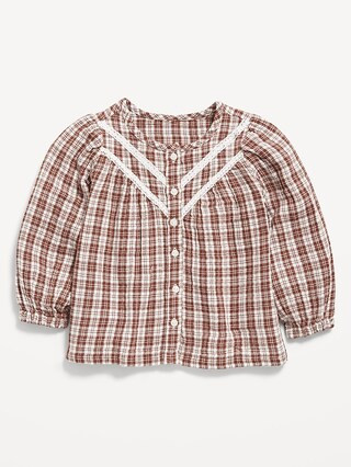 Printed Long-Sleeve Double-Weave Button-Front Top for Toddler Girls | Old Navy (US)