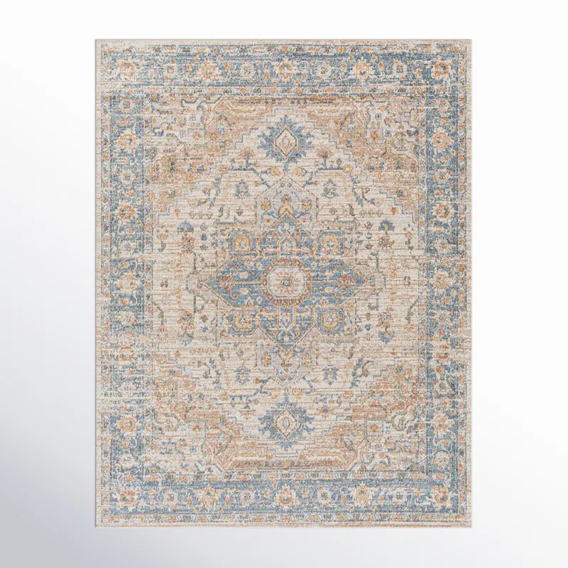 Weber Machine Washable Oriental Ivory/Blue Area Rug | Wayfair North America