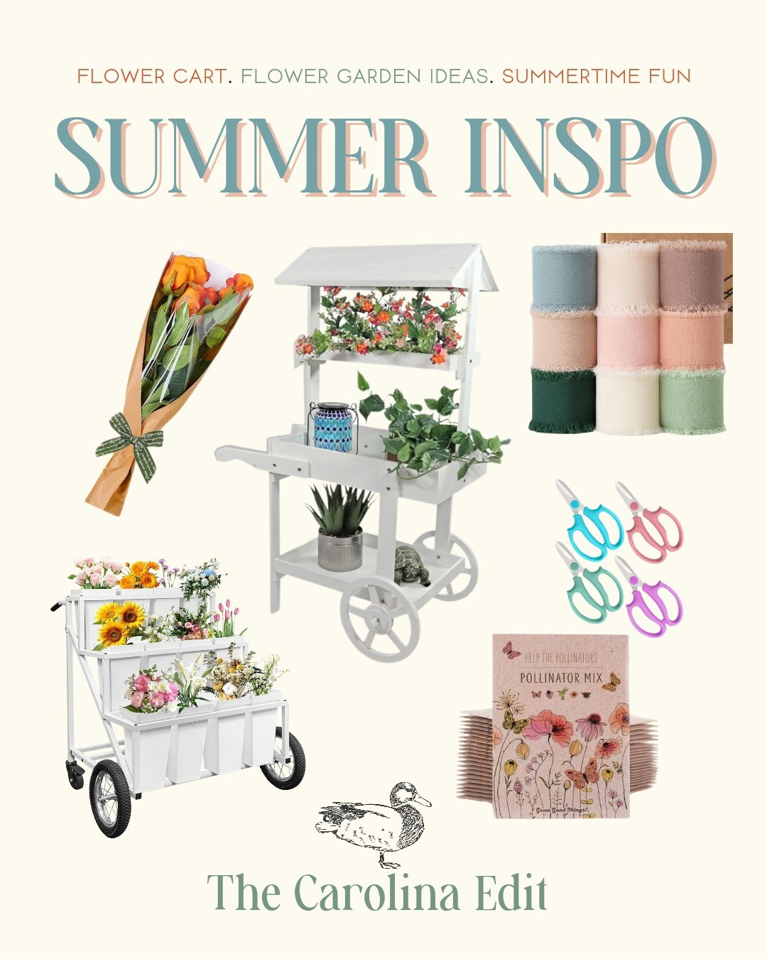 Summer is just around the corner and what better way to spend the warm sunny days than growing your own flower garden! If you have kids, this is such a fun summer activity for them or just for yourself! I'm loving these adorable flower carts to display your cut blooms. And this ribbon is the prettiest way to tie your bouquets. #summer #flowers #florals #garden #cottage #cottagecore #spring #outdoors #patio 

#LTKSeasonal #LTKHome #LTKKids