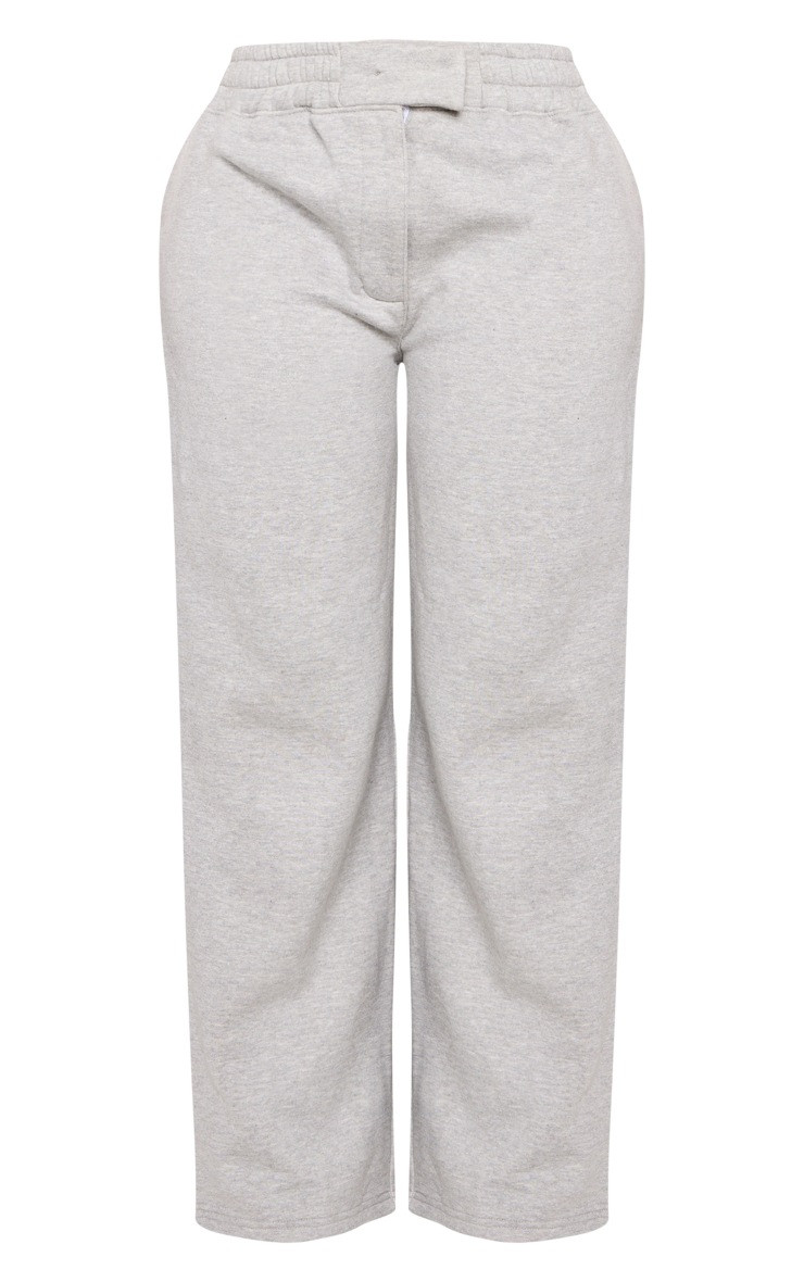 Shape Grey Marl Zip Front Detail Wide Leg Sweatpants | PrettyLittleThing US