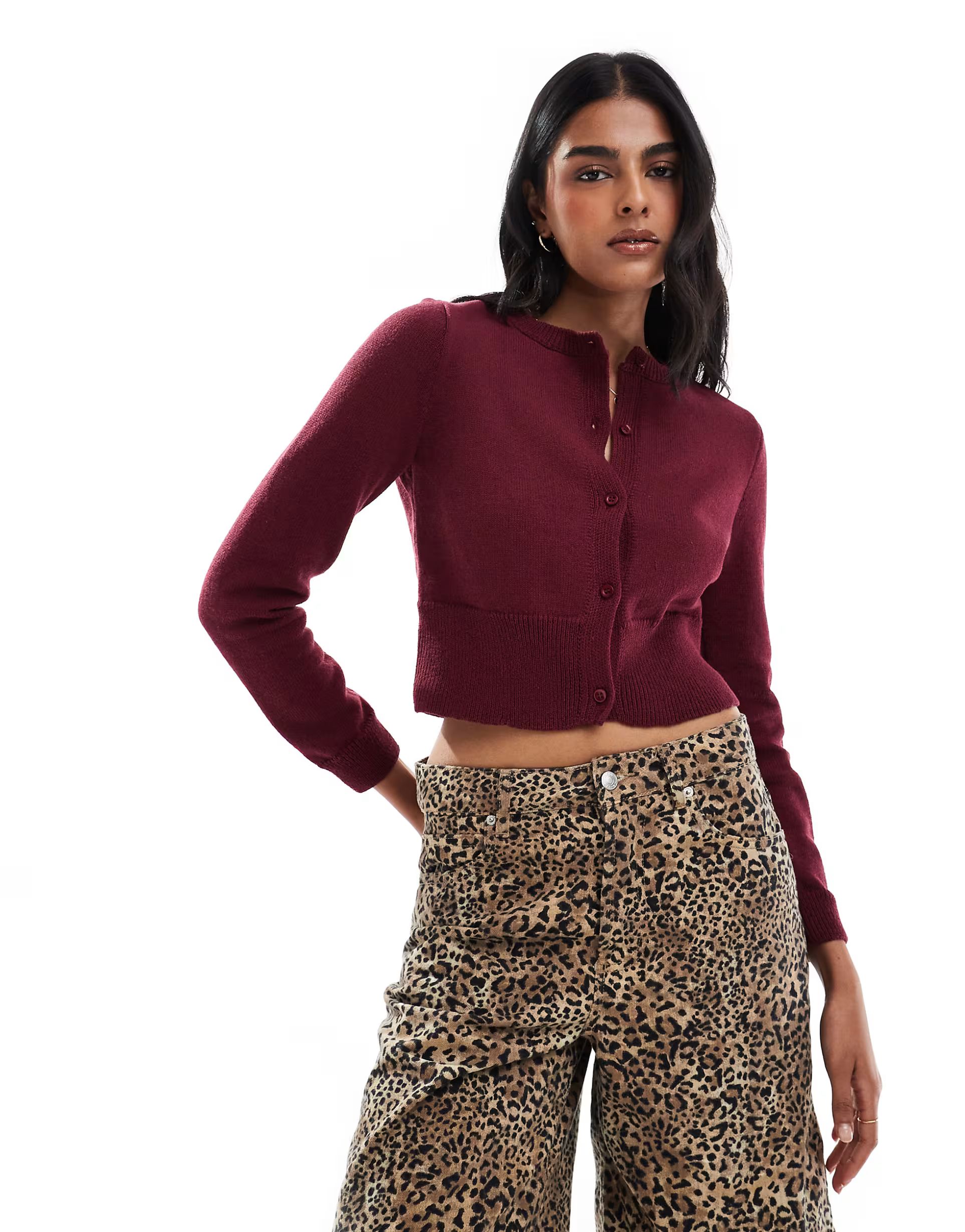 ASOS DESIGN neat fit cardigan in burgundy | ASOS | ASOS (Global)