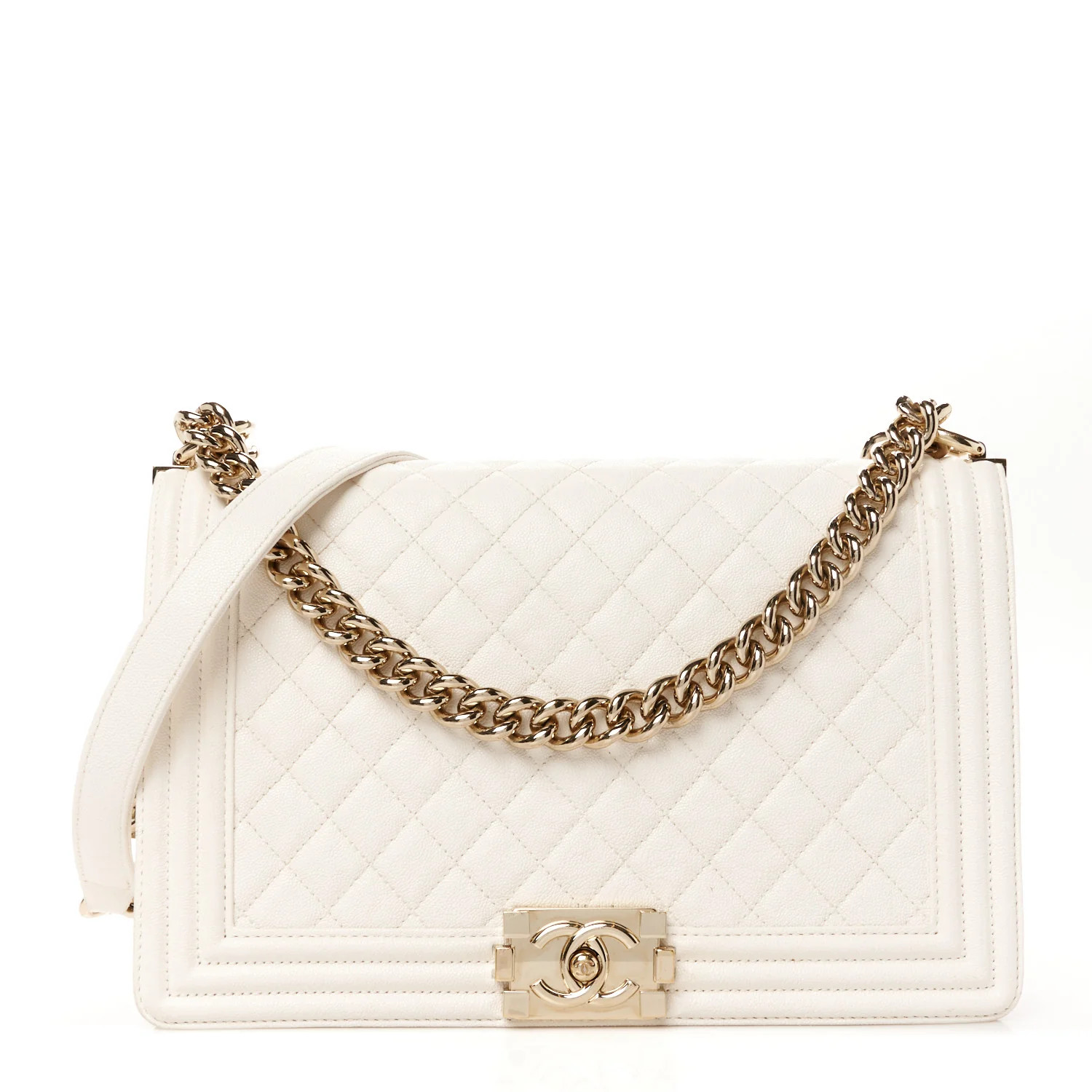 Caviar Quilted New Medium Boy Flap White | FASHIONPHILE (US)