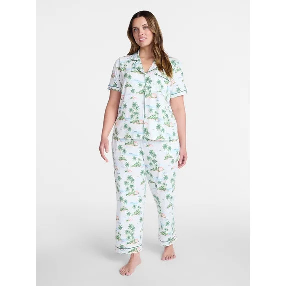 Joyspun Women's Dreamy Soft Collection Notch Collar Top and Capri Pants Pajama Set, 2-Piece, Size... | Walmart (US)