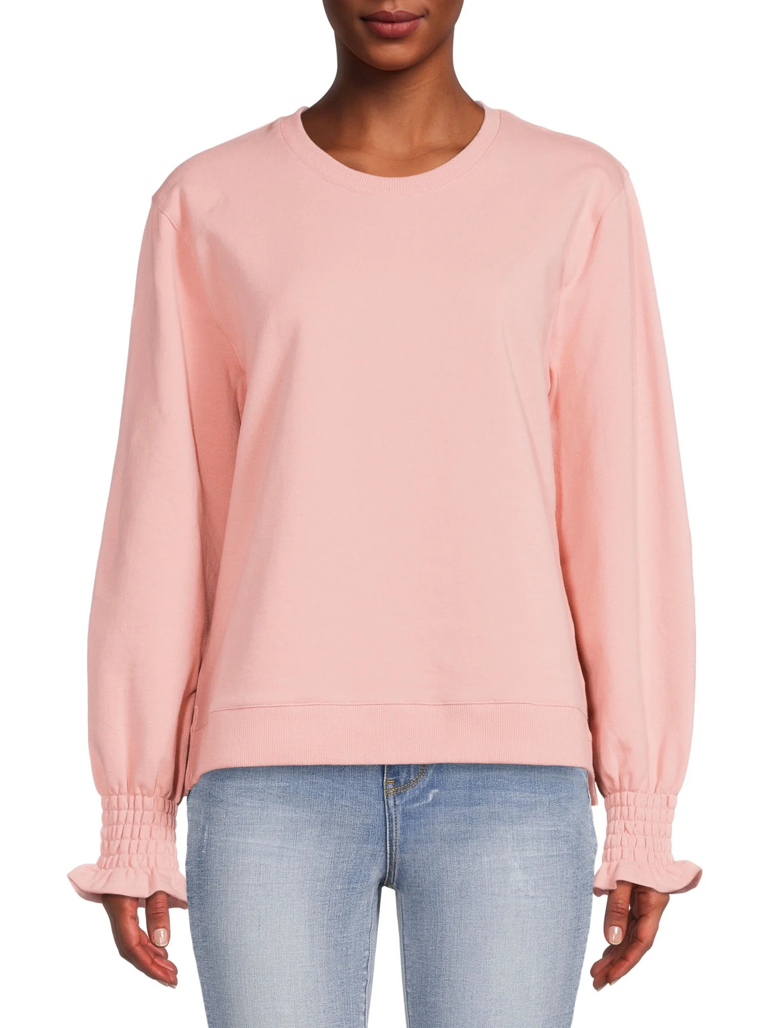 Time and Tru Women’s Smocked Cuff Sweatshirt | Walmart (US)