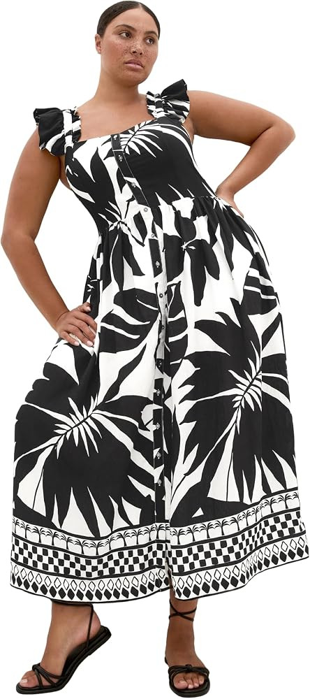City Chic Plus Size Dress - Mirage Oasis Print Tie Back Maxi | Amazon (US)