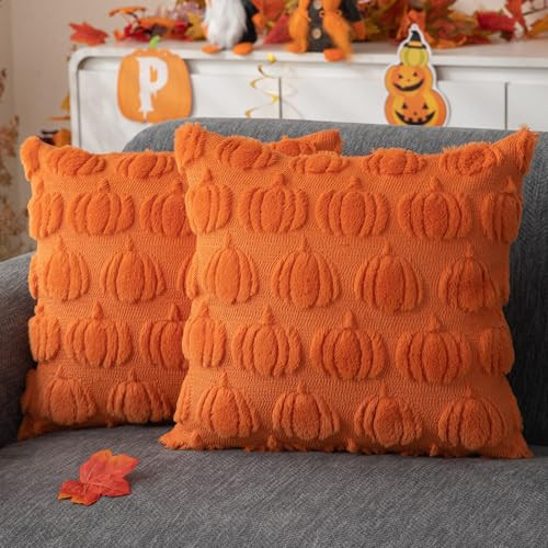 JXZYGMD Fall Pillow Covers 18x18 Set of 2 Fall Decorations Orange Pumpkin Throw Pillow Cases Soft Plush Throw Pillows for Sofa Bedroom Living Room Home Decor | Amazon (US)