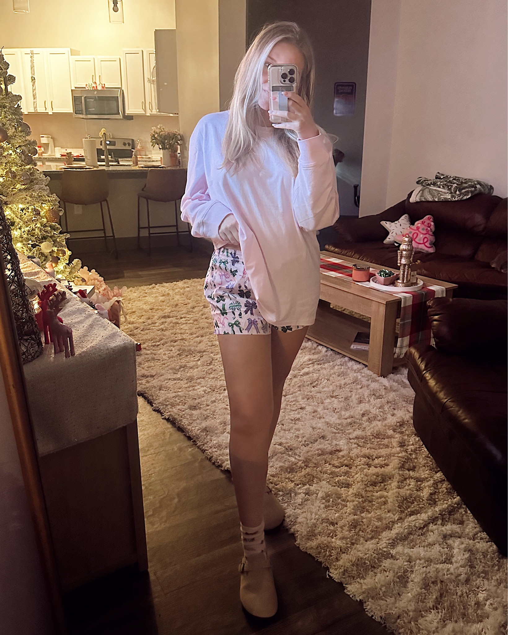 If you know me, you know I LOVE PINK! 🩷❄️✨ 
Runs TTS. 
Wearing a size L in the shirt and M in the shorts 🫶🏼
RUN!!! This is ON SALE! 

#LTKSaleAlert #LTKHoliday #LTKSeasonal