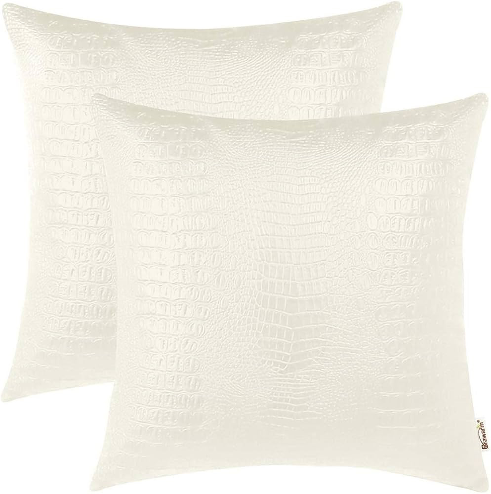BRAWARM Faux Leather Pillow Covers 18 X 18 Inches, Ivory White Leather Pillow Covers Pack of 2, C... | Amazon (CA)