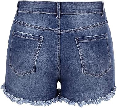 THUNDER STAR Women Mid Rise Ripped Stretchy Jeans Shorts Frayed Raw Hem Casual Denim Shorts | Amazon (US)