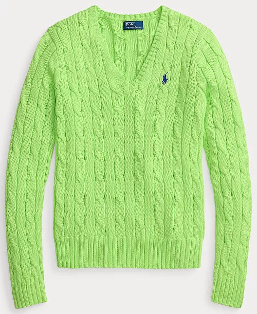 Women's Cable-Knit Cotton V-Neck Sweater | Macy's
