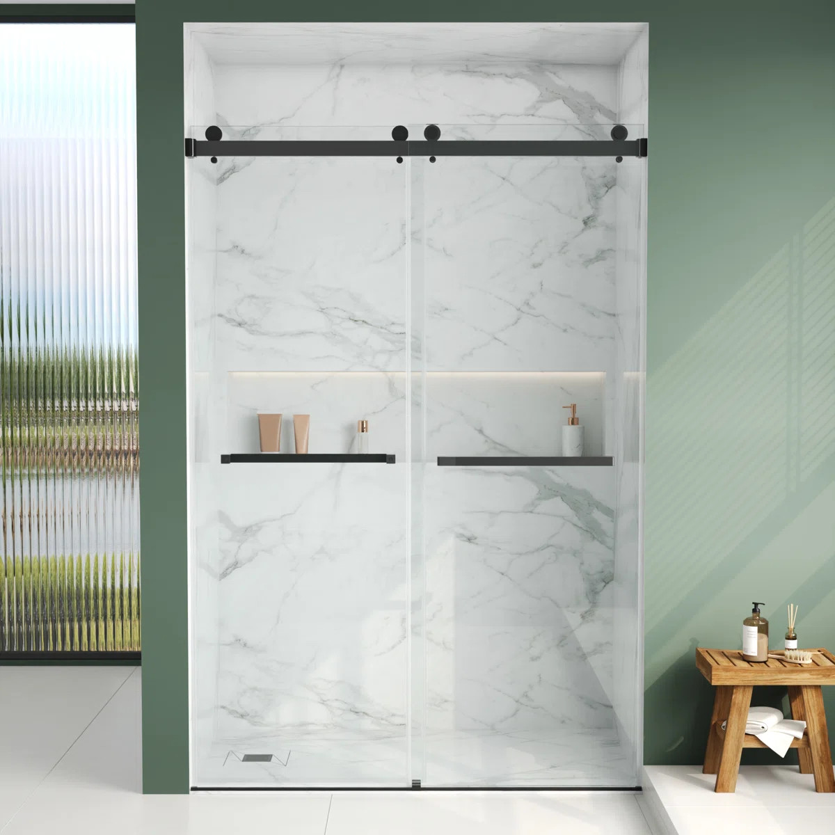 Frameless Dual-Sliding Shower Door, 76×48", 3-color Options, Chrome, Black, Brushed Gold DV-1SD0... | Wayfair North America