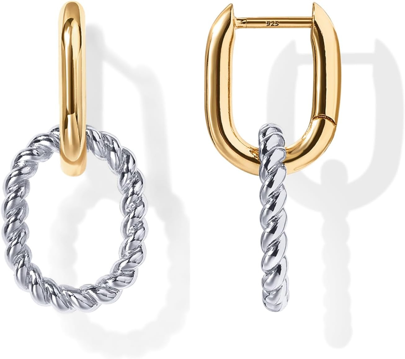 PAVOI Dangle Hoop Earrings for Women, 14K Gold Plated Convertible Paperclip | Amazon (US)
