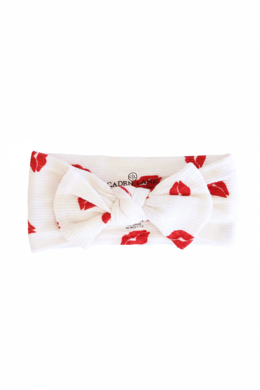 Little Kisses Bamboo Waffle Knit Large Bow Headwrap | Caden Lane