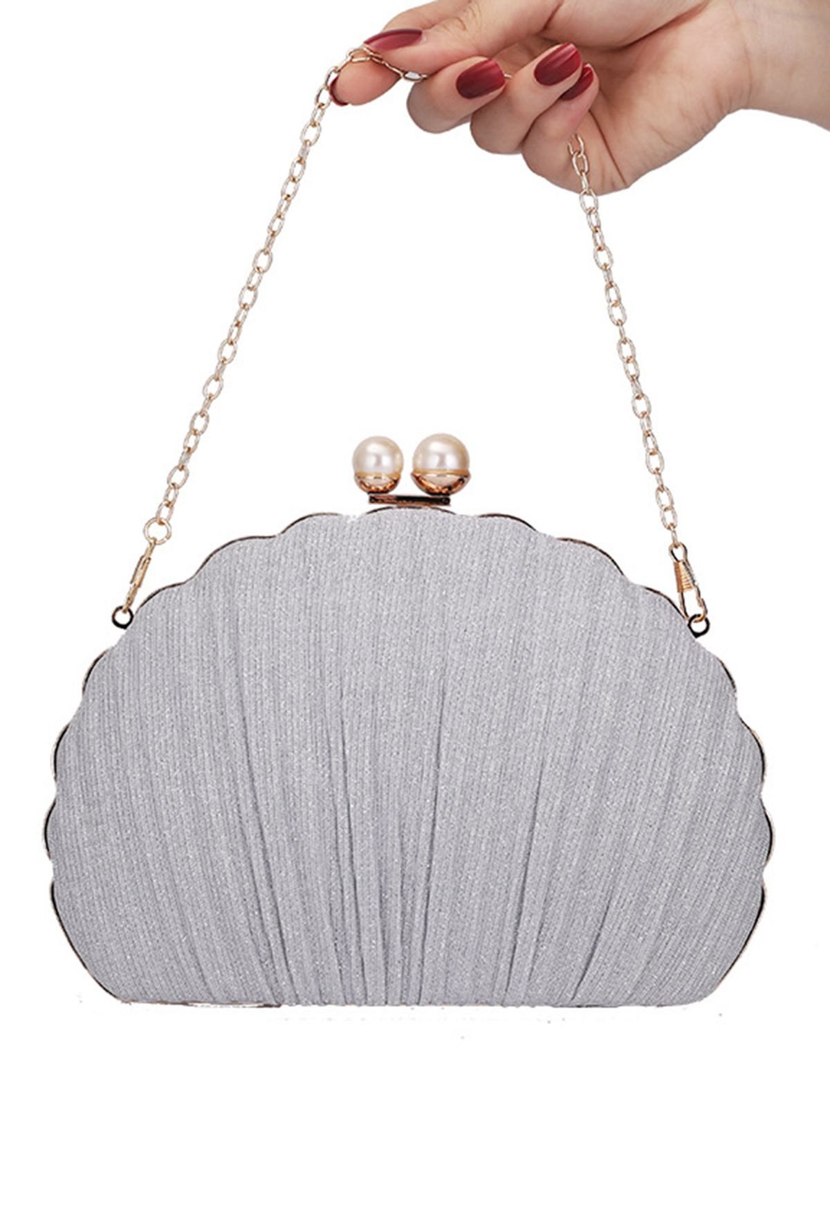 Ritzy Seashell Pearl Clutch in Silver | Chicwish