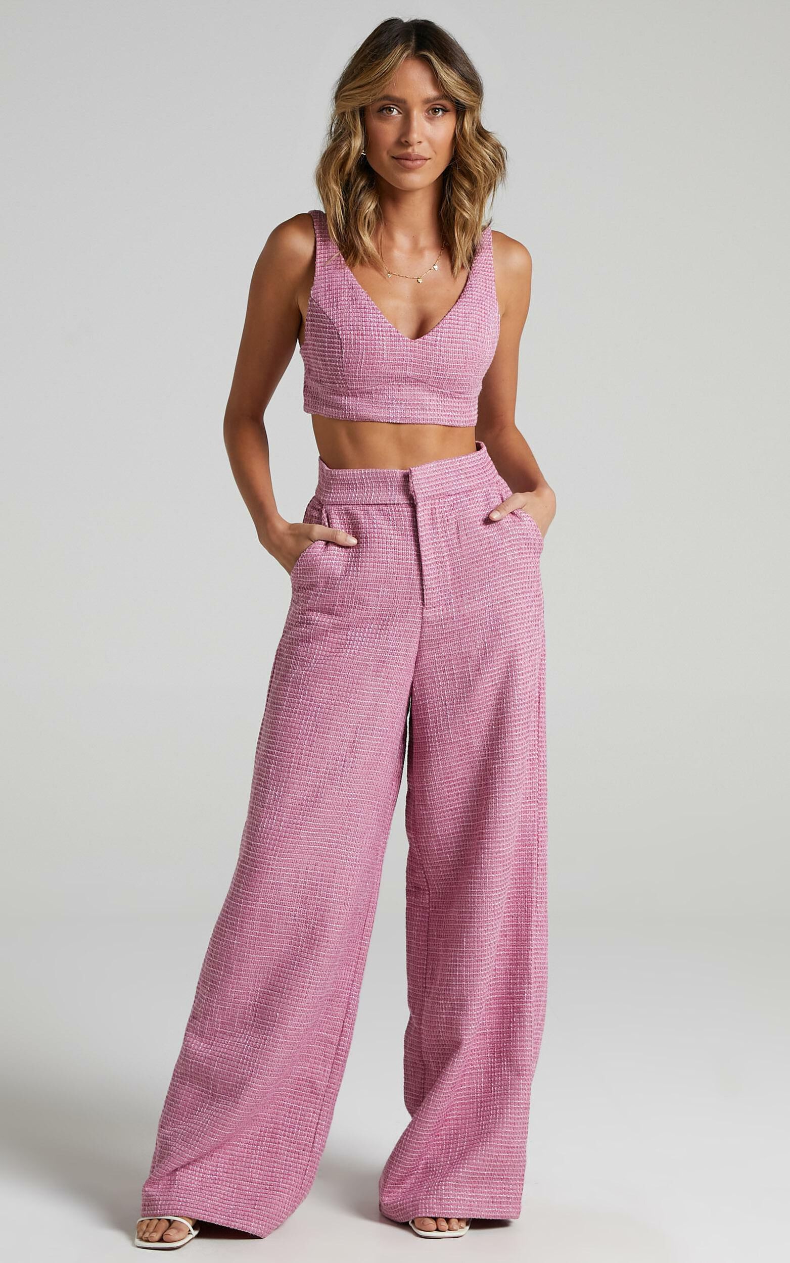 Adelaide Two Piece Set - Crop Top and Wide Leg Pants Set in Pink | Showpo (US, UK & Europe)