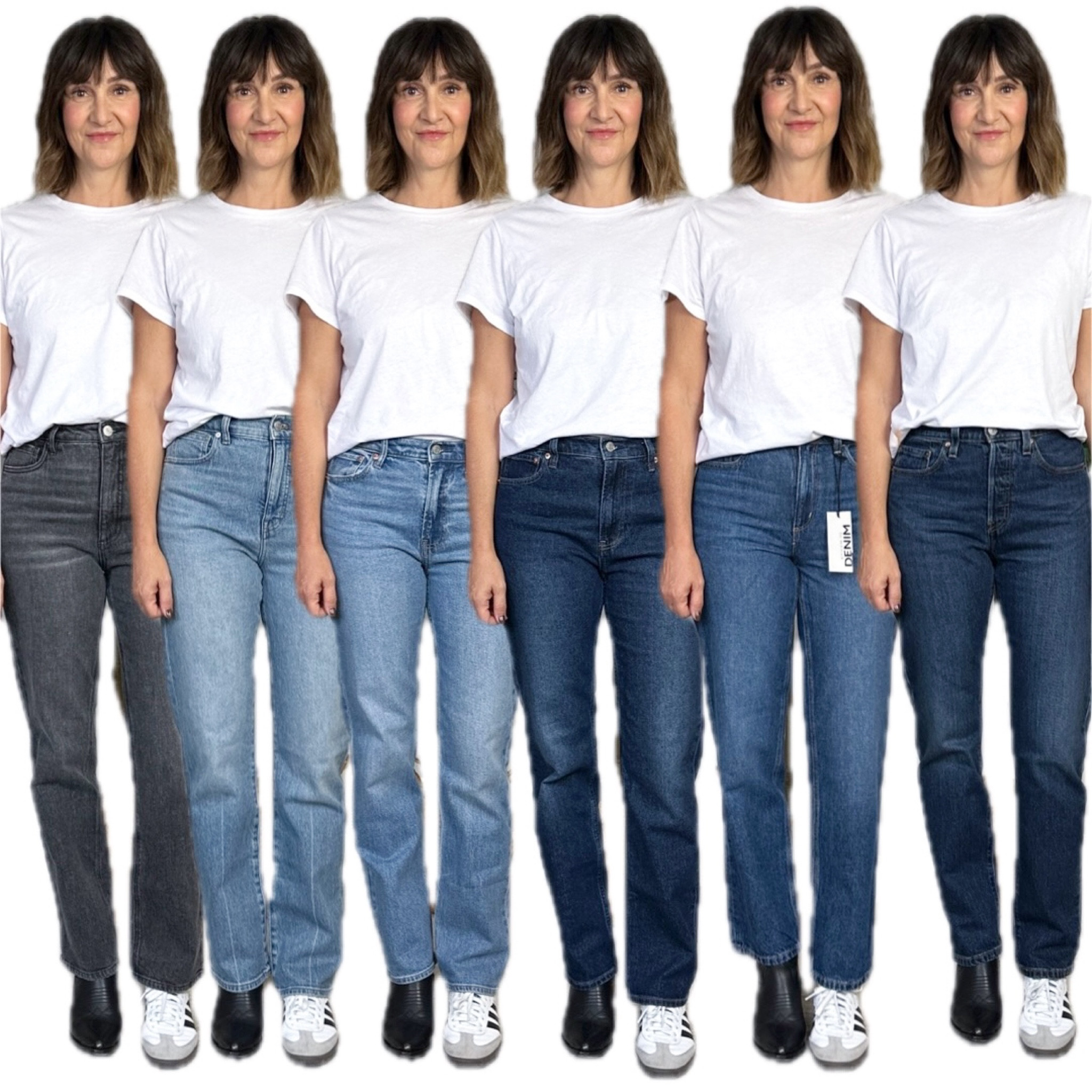 Part 2: straight leg jeans review: 
6. Ricki’s Lucy in “washed black”
7. Madewell 90s straight in “Rondell wash”
8. Gap 90s straight in “medium indigo” and “dark indigo”
9. Dynamite Justina in “indigo medium”
10. Levi’s 501 original fit in “same intent”
I’m 5’ 7” and wearing my usual size 27 in all except the Gap jeans, I sized up.
 Also linked my white tee (use code EVER20) and the sneakers and boots I wore to test them, the boots are from last year and sold out but I linked several similar options. The wide leg jeans from the beginning of the video are the Dynamite Heidi and also linked, I’m in my usual size 27.


#LTKStyleTip #LTKFindsUnder100