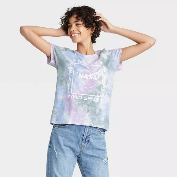 Women's NASA Tie-Dye Short Sleeve Graphic T-Shirt - Purple | Target