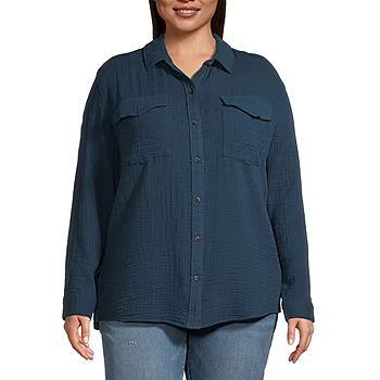 a.n.a Plus Womens Long Sleeve Regular Fit Button-Down Shirt | JCPenney