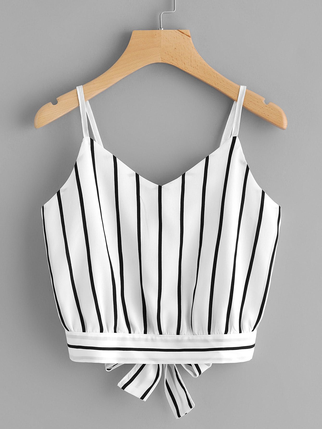 Striped Split Tie Back Crop Cami Top | ROMWE