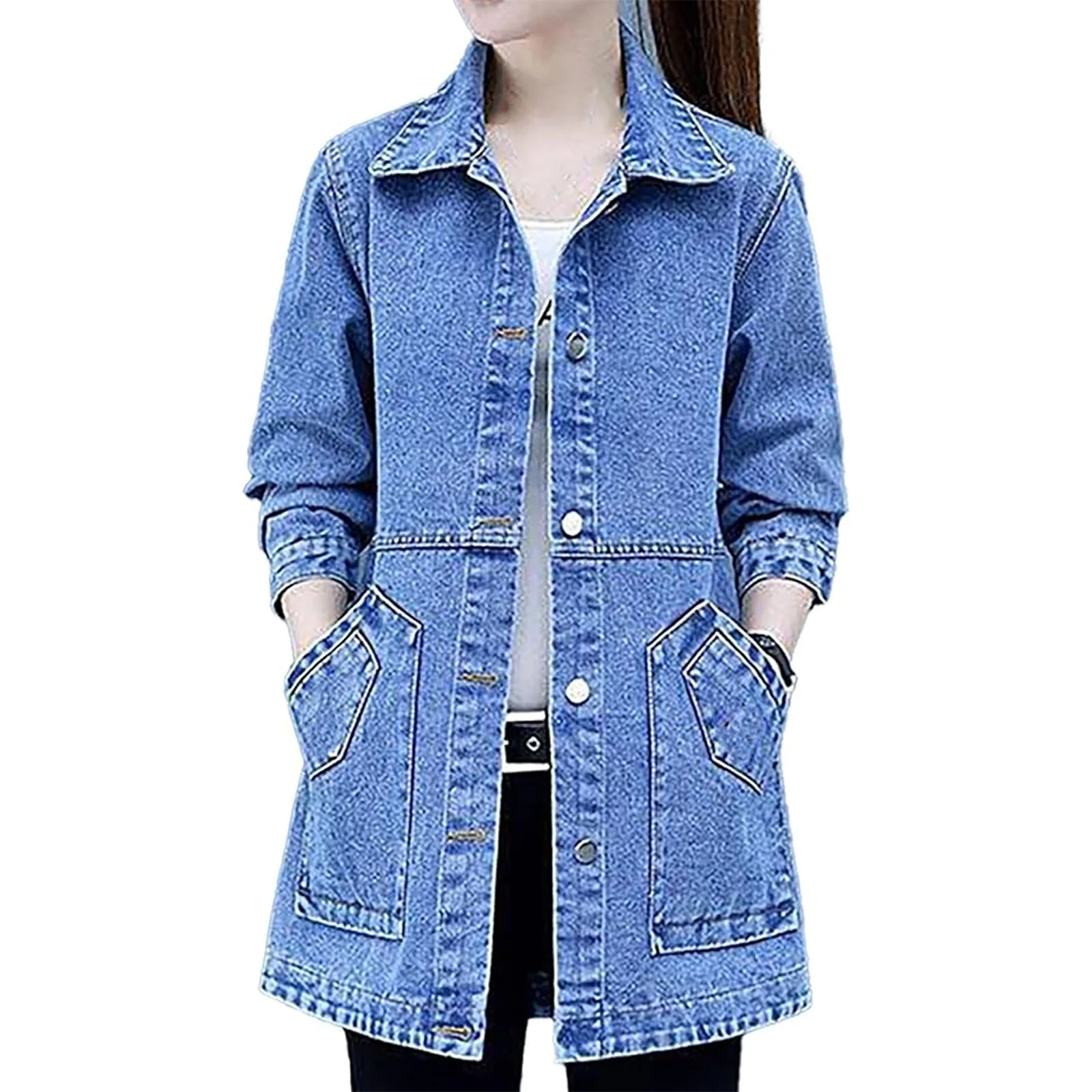 Lroveb Denim Jackets for Women Casual Jacket Slim Embroidery Long Sleeve Coat Female Jeans Coats ... | Walmart (US)