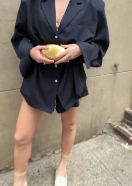 Top & Shorts by Source Unknown: https://sourceunknown.com/collections/new-in/products/oversized-fluid-shirt-navy

#LTKstyletip