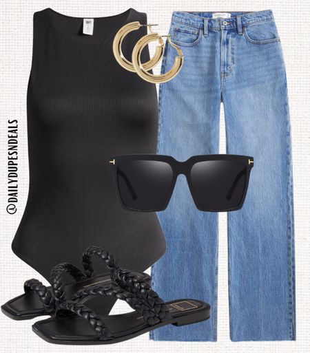 Spring black bodysuit denim jeans all black sunglasses sandals Nordstrom Amazon gold hoop earrings 

#LTKover40 #LTKfindsunder50 #LTKstyletip