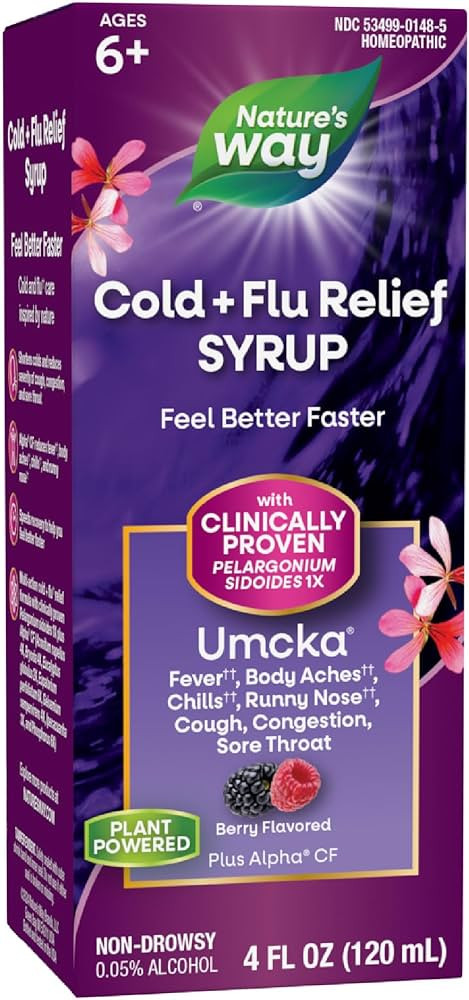 Nature's Way Umcka Cold+Flu Relief Syrup, Fever*, Sore Throat, Cough, Congestion, Body Aches*, Ho... | Amazon (US)