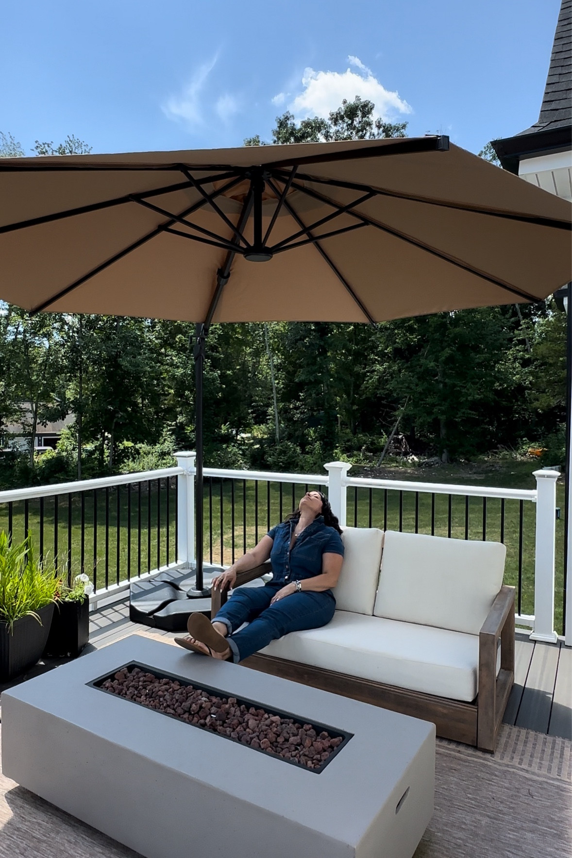 10 foot cantilever patio umbrella with 360° rotation and easy slide up and down tilt. This umbrella has UV protection and is great for gatherings outside, keeping the sun away.

#LTKSeasonal #LTKHome