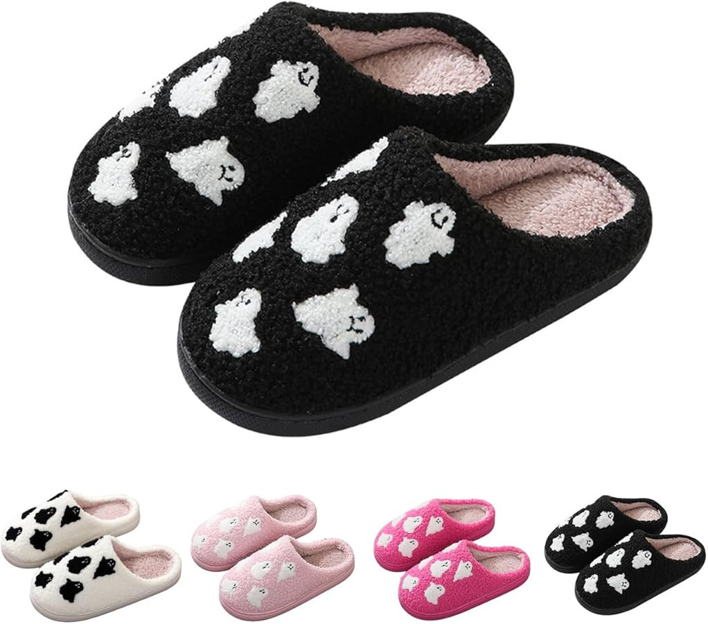 Halloween Slippers for Women Men Holiday Plush Slippers Horror Cute Cartoon Memory Foam Couple Sh... | Amazon (US)
