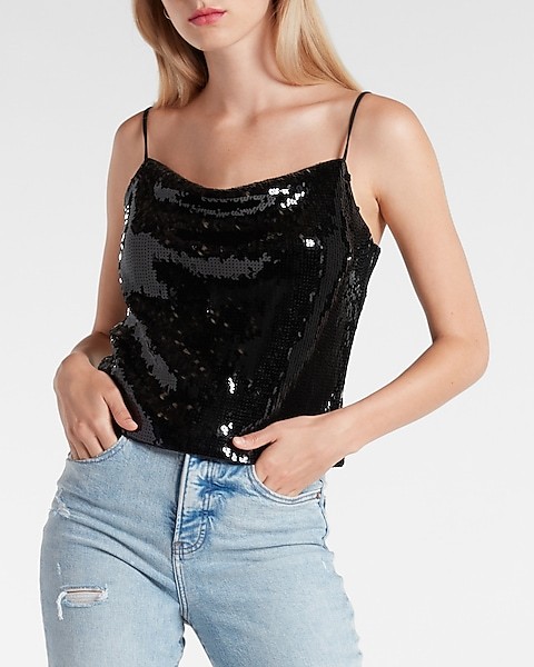 Sequin Cowl Neck Cami | Express