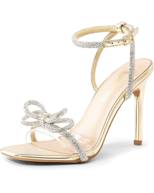 DREAM PAIRS Women's Double Bowknots Crystal Sandals Clear Slingback Heels Square Toe Shoes for Pa... | Amazon (US)