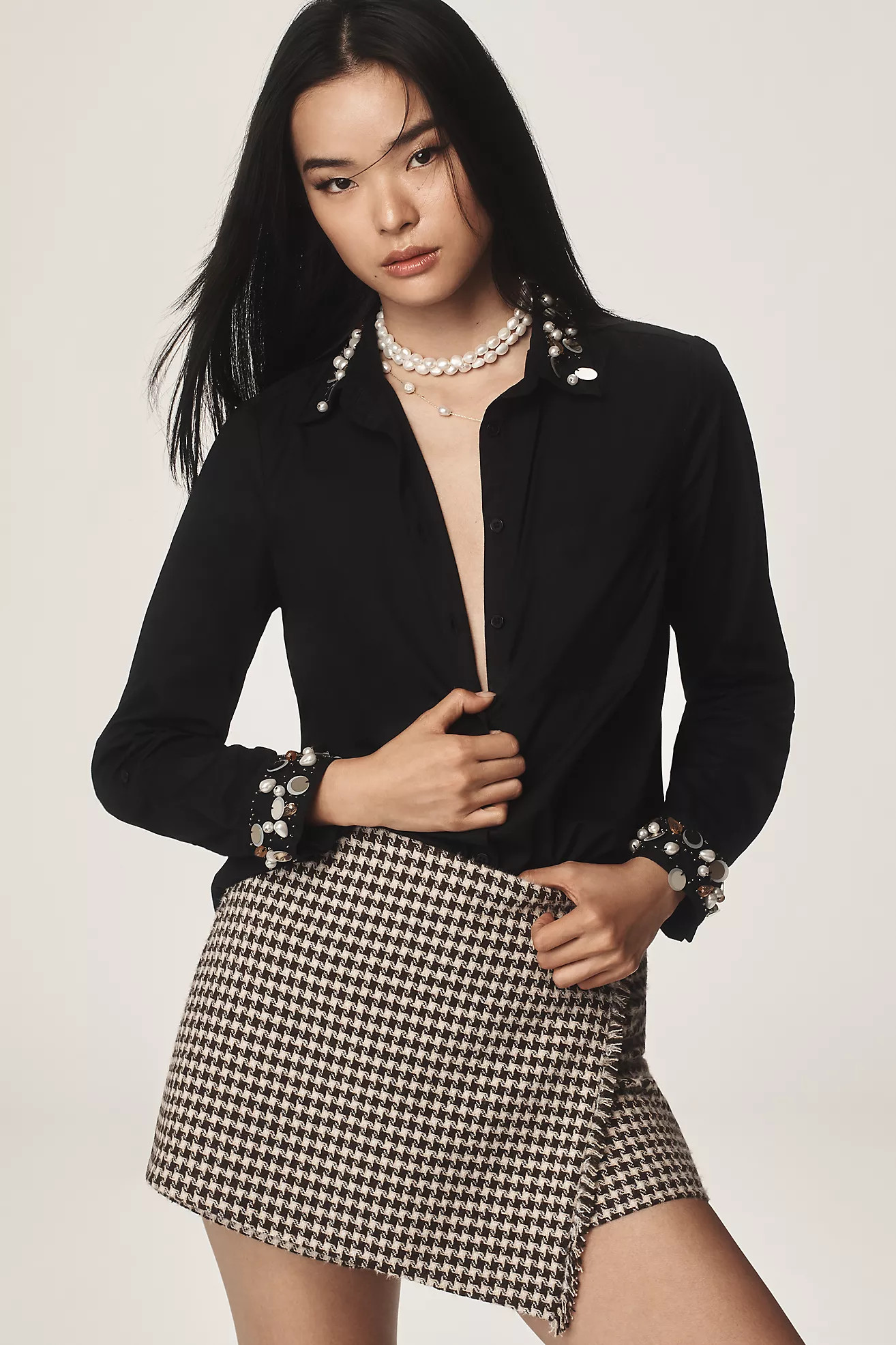 Maeve Long-Sleeve Embellished Buttondown Blouse | Anthropologie (US)